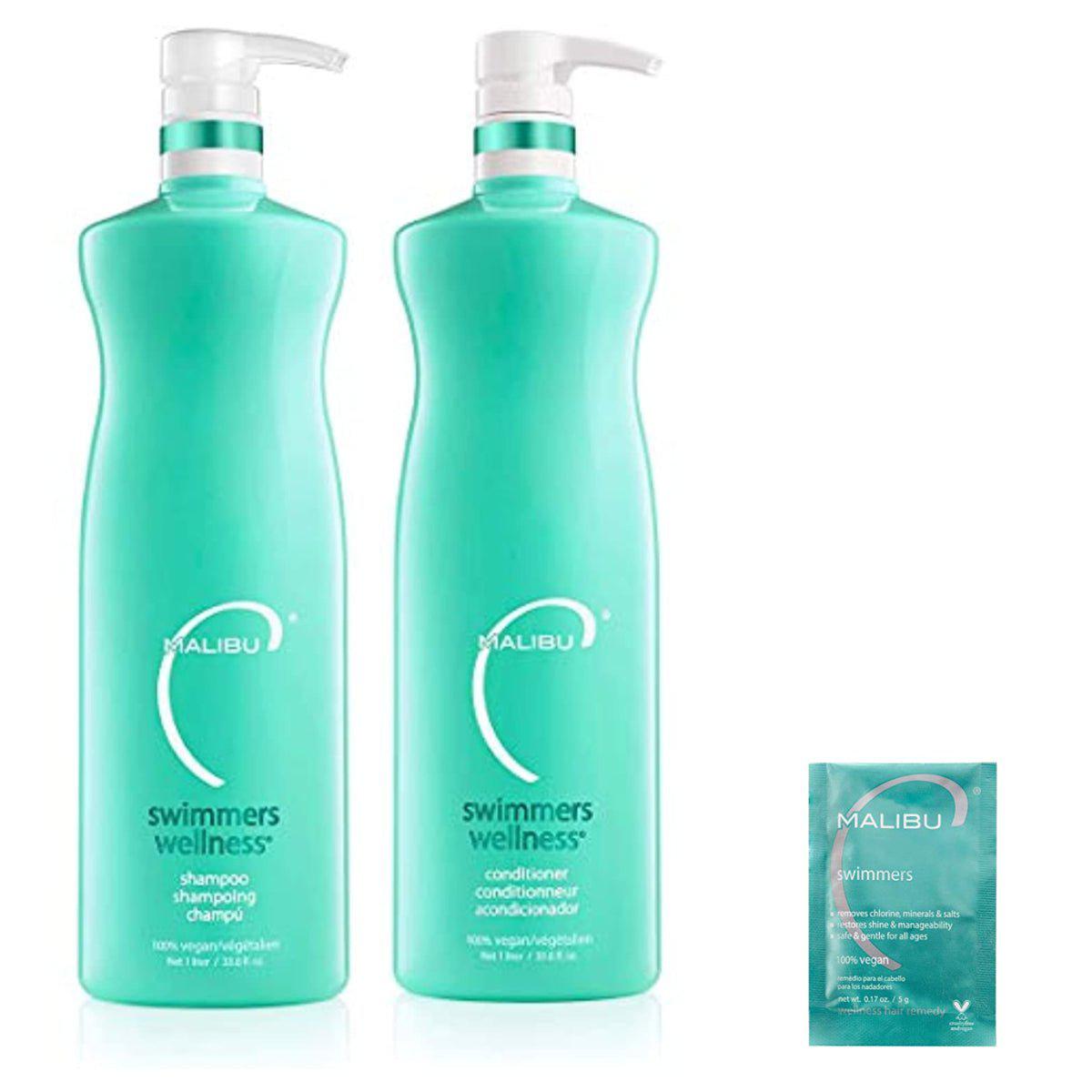 Malibu C Swimmers Shampoo and Conditioner Liter Duo, Crystal Gel Treatment 5g-