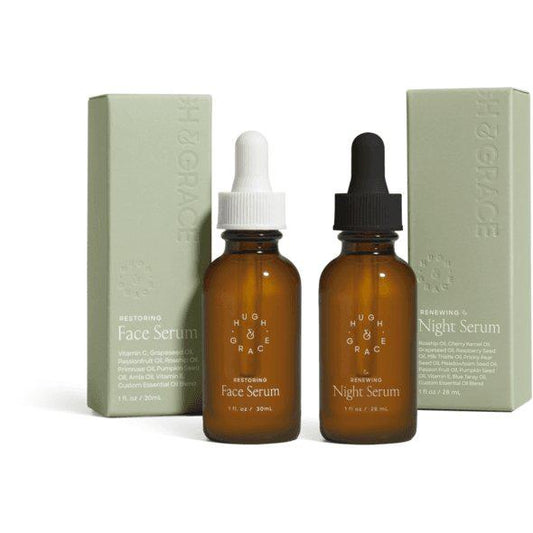 Hugh & Grace 24 Hour Glow Restoring Face Serum 30ml and Renewing Night Serum 28ml Set- 