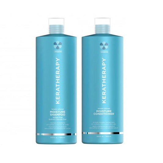 Keratherapy Moisture Shampoo & Conditioner 32oz, Liter Bundle Duo- 