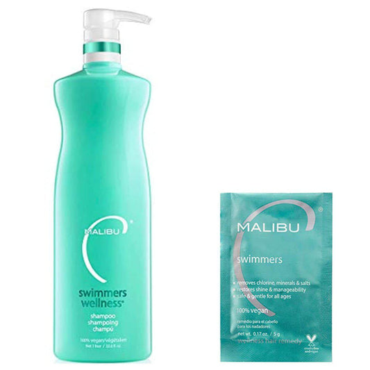 Malibu C Swimmers Shampoo 33.8oz and Crystal Gel Treatment 5g- 