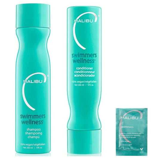 Malibu C Swimmers Shampoo and Conditioner 9oz Duo, Crystal Gel Treatment 5g- 